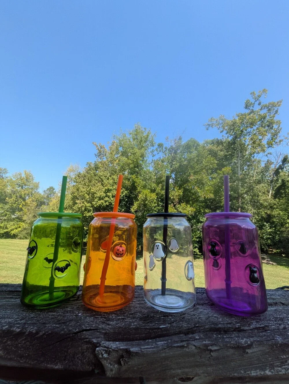 Viral Halloween Icon Glass Tumblers Set - Bat, Jack-o'-lantern, Ghost, & Cat
